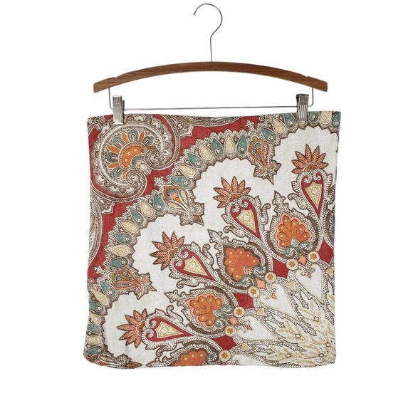 Pottery Barn Valencia Ikat Paisley Cotton Linen Throw Pillow Cover Tan Orange - Picture 1 of 4